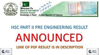 BIEK Karachi Board Intermediate Pre engineering Group Result Announced  HSC PART II Pre engg 12th [upl. by Arrej]