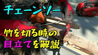 チェーンソーで竹を切る為の目立て方法を解説！丸ヤスリを使った基本的なやり方です。 [upl. by Ades122]