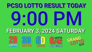 9pm Lotto Result Today February 3 2024 Saturday ez2 swertres 2d 3d pcso [upl. by Akimahc]