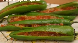 Ethiopian Food  Sinig recipe vegan long Peppers with Onion amp Tomato Amharic English [upl. by Fortin]