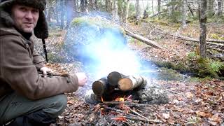 How to make a Siberian Log Fire and bushcraft breakfast [upl. by Kenzi]