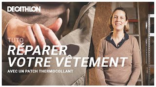 TUTO  Comment réparer un vêtement à laide dun patch thermocollant  ⛰️ I Decathlon [upl. by Ateiluj]