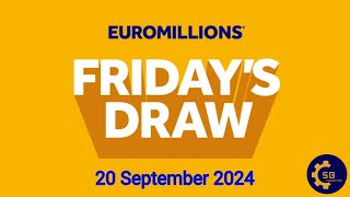 Euromillions Draw Live Results 20 September 2024  Euromillions Live Tonight Results [upl. by Xanthe]