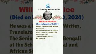 Literary Obituaries2024William RadiceUGC NET Current Affairs November2024 [upl. by Ralf354]