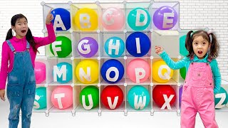 Emma and Jannie Pretend Play with Alphabet Balloons Challenge  ABC Learn English Alphabet [upl. by Siravart]