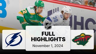 NHL Highlights  Lightning vs Wild  November 1 2024 [upl. by Jahdiel]