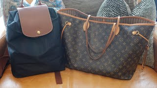 SWITCHING LOUIS VUITTON NEVERFULL TO LONGCHAMP LE PLIAGE BACKPACK ZOOMONI ORGANIZER  lisettejanae [upl. by Purdy]