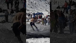 Boys Pond Skim  Water Slide Challenge Grimentz 49 skiing ski switzerland suisse schweiz [upl. by Enohs]