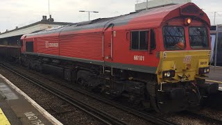 DB Class 66101 At Faversham Station With Coalfish Wagons Loaded With Sand 14112020 [upl. by Dreddy]