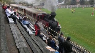 ČHŽ  Steam train rides through the football field in Jánošovka [upl. by Eustis]