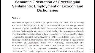 Semantic Orientation of Crosslingual Sentiments Employment of Lexicon and Dictionaries [upl. by Enyar864]