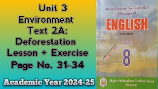 English class 8unit 3EnvironmentText 2ADeforestationReading amp Solved ExerciseKP Course 2024 [upl. by Ianteen]