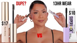 DUPE MAYBELLINE SUPER LOCK VS RARE BEAUTY BROW HARMONY EYEBROW GLUE  13HR WEAR oily skin  MJ [upl. by Teriann874]