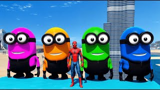 GTA 5 Epic Ragdolls GREEN SPIDERMAN VS RED MINION VS GREEN MINION Physics amp Funny Fails 374 [upl. by Atteloiv]