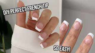 EASIEST FRENCH TIP NAILS AT HOME  how to do the perfect French tip nails  quotclean girlquot aesthetic [upl. by Daenis]