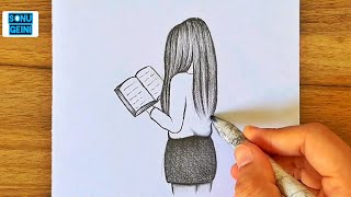 How To Draw A quotGirl Reading Bookquot Sonu Genie [upl. by Idmann596]