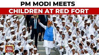 PM Modi Meets Children At Red Fort After Independence Day Address  India Today News [upl. by Allcot]