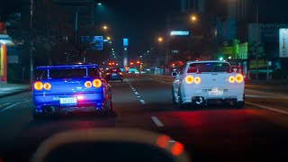 Midnight Run R34 Skylines  Cinematic 4K [upl. by Schilt]