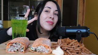 ყველის შაურმის მუკბანგი 🧀🌯ASMR ჭამის ხმებით Nini Kvirike MUKBANG [upl. by Assenahs]