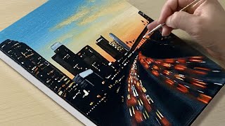 Cityscape Painting  Acrylic Painting for Beginners [upl. by Dnana788]