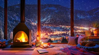 Cozy Winter Ambience for Reading with a Fireplace Snowfall and Blizzard Sounds [upl. by Yeldarb]