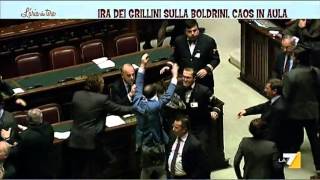 Lira dei Grillini le immagini della rissa in Parlamento [upl. by Mcgaw]