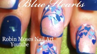 Blue Heart Valentines Day Nails  Easy Nail Art Design for beginners [upl. by Alejoa302]