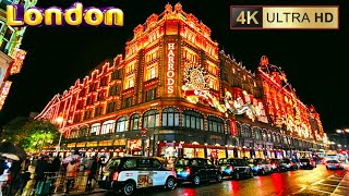 London Luxury Christmas Lights 2024 🎁Harrods and Brompton Street Evening Walk 4K60 [upl. by Jahn254]