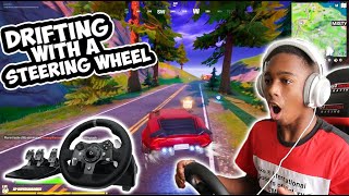 I Tried To Drive The New Fortnite Cars With My Gaming Steering Wheel [upl. by Ybhsa]