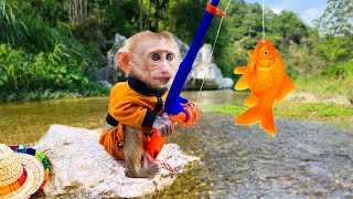 Baby monkey Animals Houseis very funny and cute fishing [upl. by Aivyls]