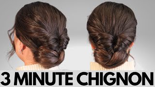 How to do EASY chignon bun hairstyle  3 minute chignon hair tutorial [upl. by Signe]