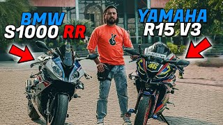 BMW S1000 rr X YAMAHA R15 v3😱  SuperBikes💓  Mast boys  trending s1000rr r15v3 bike rider [upl. by Ativad301]