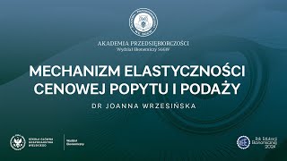 Akademia Przedsiębiorczości Mechanizm elastyczności cenowej popytu i podaży  dr Joanna Wrzesińska [upl. by Ahsai]