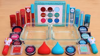 Red vs Teal  Mixing Makeup Eyeshadow Into Slime ASMR [upl. by Strickler808]