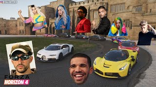 Forza Horizon 4  Convoy de autos de famosos Ep 1 Cantantes  Bad Bunny Drake Billie Eilish [upl. by Tray907]