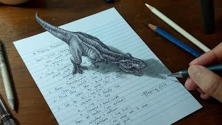 How To Draw 3D Trex On Line Paper  3d drawing [upl. by Tobe]