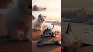 The little cat who saved a poor baby dolphin🐱🐬 cat story kitten dolphin short [upl. by Andres413]