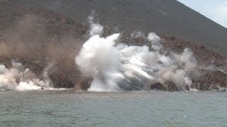 Birth of New Land  Anak Krakatau Volcano Lava Flow Stock Footage Screener 1920x1080 30p [upl. by Terrag598]