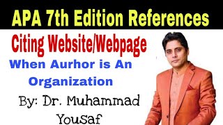 Citing WebsiteWebpage When Author is An Organization According to APADr Muhammad YousafUrduHindi [upl. by Havelock]