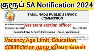 TNPSC Group 5A Notification 2024 out vacancy 35 Assistant section officer Job [upl. by Rotow]