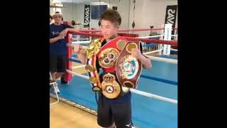 Naoya Inuoe showing off his belts to the Japanese press November Donaire WBA WBC WBO IBF RING [upl. by Haerle]