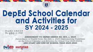 DepEd CALENDAR for School Year 20242025 Guidelines [upl. by Rosenquist]