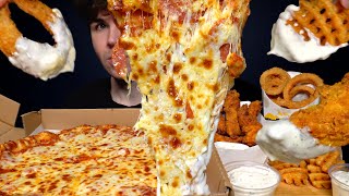 ASMR MUKBANG EXTRA CHEESY PIZZA CRISPY CHICKEN amp FRIES  WITH RANCH  Magic Mikey [upl. by Brent]