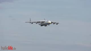 Antonov An225 Mriya landing in LeipzigHalle Airport in Germany in 4K 03042018 [upl. by Eintruoc]