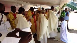 Bishops and Priests laying hands on Fr Gift Sibanda who was ordained [upl. by Sezen]