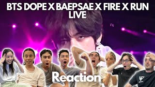 WE ARE SHOCKED FIRST TIME EVER WATCHING BTS DOPE​ X​ BAEPSAE​ X FIRE X RUN​ LIVE [upl. by Grata]