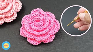 How to Crochet Rose Flower  Woolen Rose Flower  Hand Embroidery  DIY Yarn Studio [upl. by Dang]