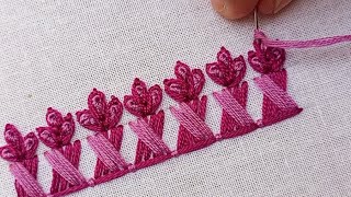 Very Easy amp Simple Border Line Stitch like a wow for Beginners  Border Line Design Hand Embroidery [upl. by Anana]