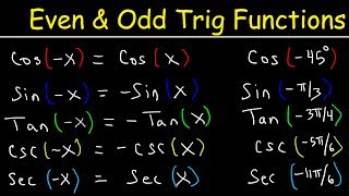 Even and Odd Trigonometric Functions amp Identities  Evaluating Sine Cosine amp Tangent [upl. by Eikin]