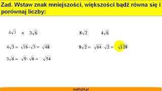Działania na pierwiastkach  Porównaj liczby z pierwiastkami  Matfiz24pl [upl. by Shaver]